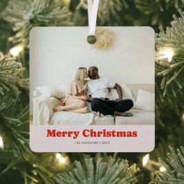 レトロな遊び心あふれるセリフ体フォトクリスマス メタルオーナメント