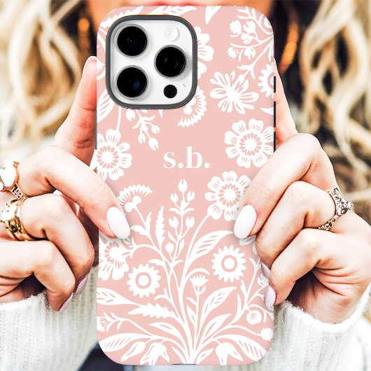 レトロな野の花 ソフトコーラル フローラルモノグラム Case-Mate iPhoneケース