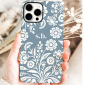 レトロな野の花 ダスティブルーの花のモノグラム Case-Mate iPhoneケース