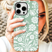 レトロな野の花 ミントグリーンの花のモノグラム Case-Mate iPhoneケース
