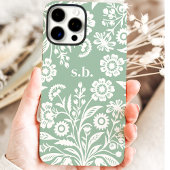 レトロな野の花 ミントグリーンの花のモノグラム Case-Mate iPhoneケース