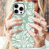 レトロな野の花 ミントグリーンの花のモノグラム Case-Mate iPhoneケース