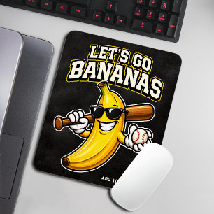 レトロな野球バナナの面白いデザイン Let's Go Bananas マウスパッド