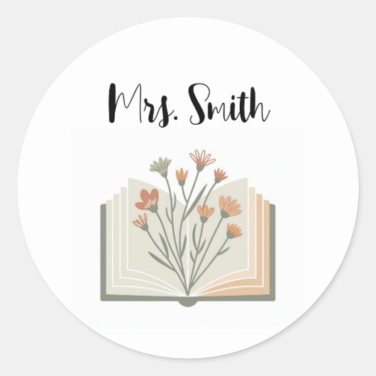 レトロな野生の花の教師図書館 ラウンドシール (正面)