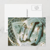 レトロな釣り網とマス ポストカード (正面/裏面)
