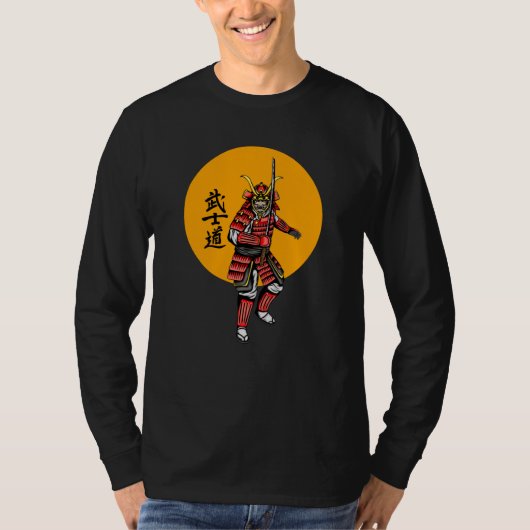レトロな鎧武者 刀付き Tシャツ (正面)