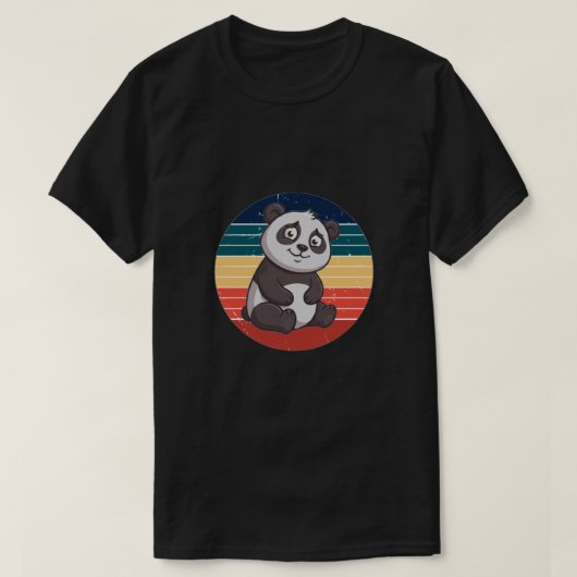 レトロな隠れキャラパンダの夕焼けアート Tシャツ (デザイン正面)