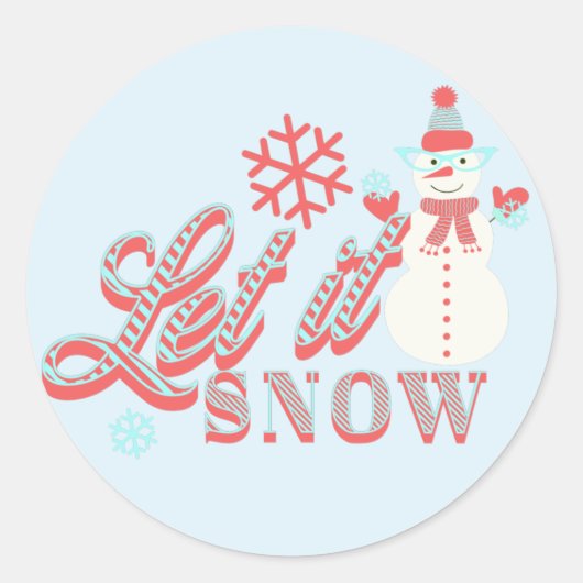 レトロな雪だるまのLet it Snow クリスマス ラウンドシール (正面)