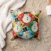 レトロな雪だるま クッション (ブランケット)
