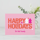 レトロな雰囲気のオレンジとピンクのホリデーカード シーズンカード (スタンド正面)