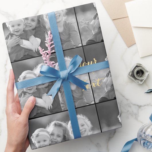 レトロな雰囲気のカスタムブラックアンドホワイト写真テキストを作成する ラッピングペーパー