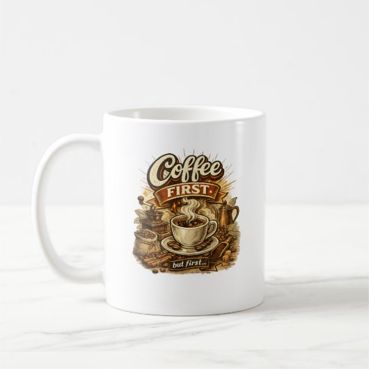 レトロな雰囲気のコーヒー愛好家デザイン コーヒーマグカップ (左)