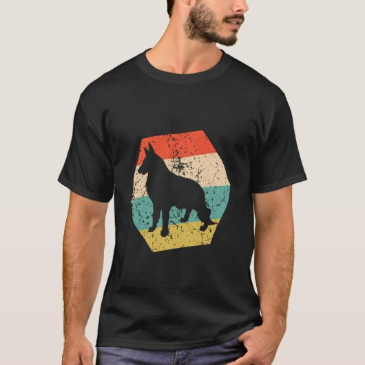 レトロな雰囲気のジャーマンシェパードの六角形デザイン Tシャツ (正面)