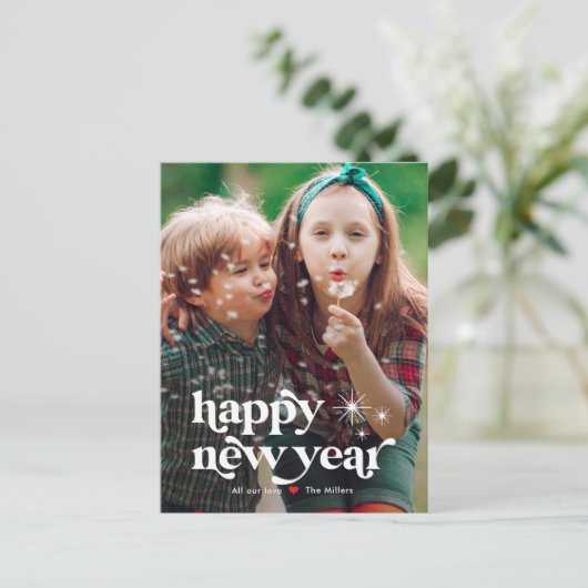 レトロな雰囲気のハッピー・ニュー・イヤー写真ポストカード シーズンポストカード (スタンド正面)