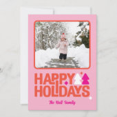 レトロな雰囲気のピンクオレンジのホリデー フォトカードです。 シーズンカード (正面)