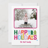 レトロな雰囲気のマルチカラーホリデー写真カード シーズンカード (正面)