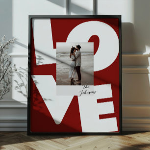 レトロな雰囲気の太字でLOVEと書かれた写真付き壁掛けアート ポスター