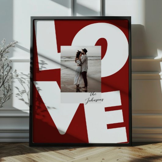 レトロな雰囲気の太字でLOVEと書かれた写真付き壁掛けアート ポスター