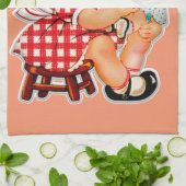 レトロな雰囲気の女の子と人形 キッチンタオル (折り畳み)
