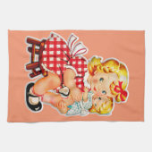 レトロな雰囲気の女の子と人形 キッチンタオル (横)