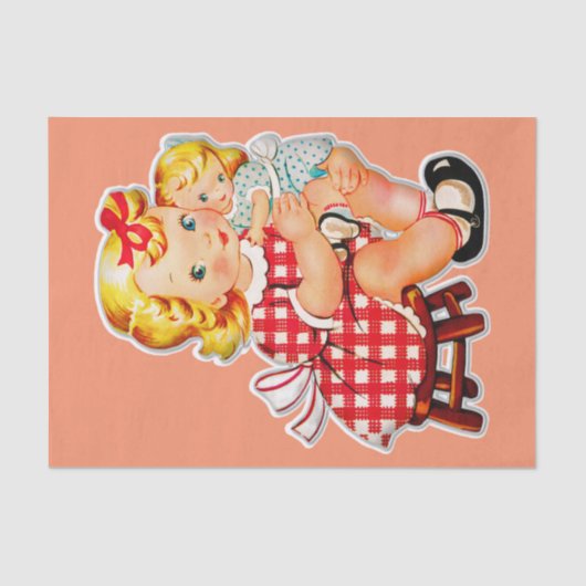 レトロな雰囲気の女の子と人形 薄葉紙 (正面)