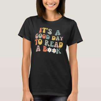レトロな雰囲気の読書Tシャツ、本を読むのにぴったりな日 Tシャツ