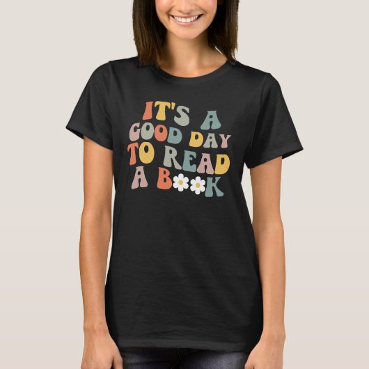 レトロな雰囲気の読書Tシャツ、本を読むのにぴったりな日 Tシャツ (正面)