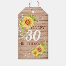 レトロな雰囲気の30歳の誕生日を祝うヒマワリの花 ギフトタグ