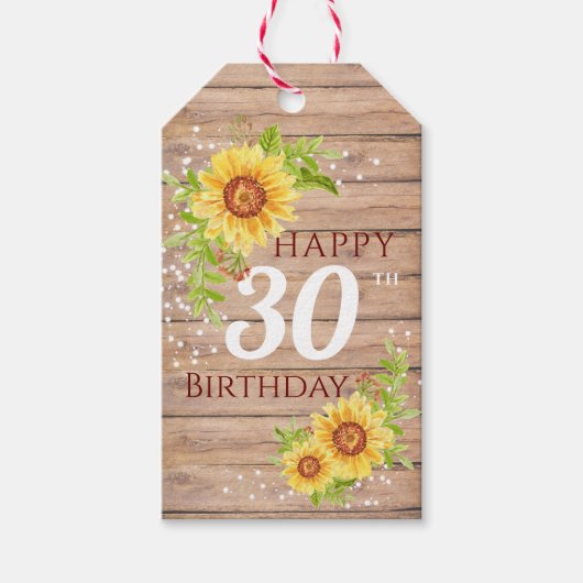 レトロな雰囲気の30歳の誕生日を祝うヒマワリの花 ギフトタグ (正面)