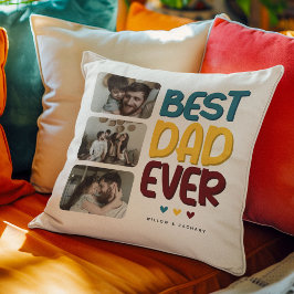 レトロな雰囲気の '史上最高のパパ' 3枚の写真コラージュ クッション