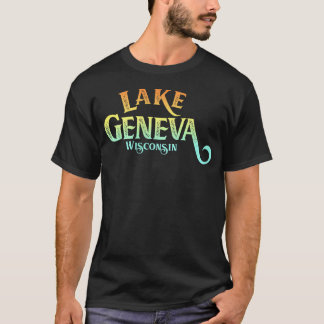 レトロな雰囲気漂うディストressedなデザインのジュネーブ湖ウィスコンシン州 tシャツ