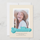 レトロな雰囲気 (ターコイズ) 写真 卒業発表 招待状 (正面)