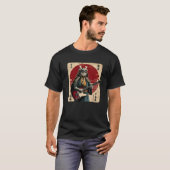 レトロな電動ギターを演奏する日本人侍猫 Tシャツ (正面フル)
