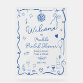 レトロな青い手描きイラストのブライズシャワー アクリルサイン (正面)