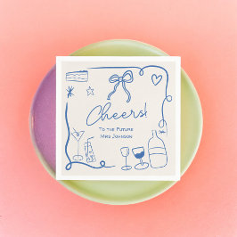 レトロな青い手描きイラストのブライダルシャワー スタンダードカクテルナプキン