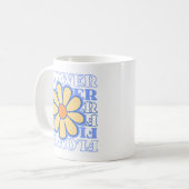 レトロな青い花のタイポグラフィーと花が好きな人 コーヒーマグカップ (正面左)