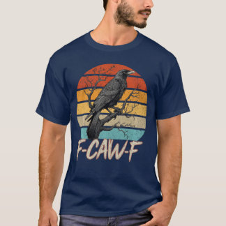 レトロな面白いカラス 鳥 グランジデザイン 長袖 Tシャツ