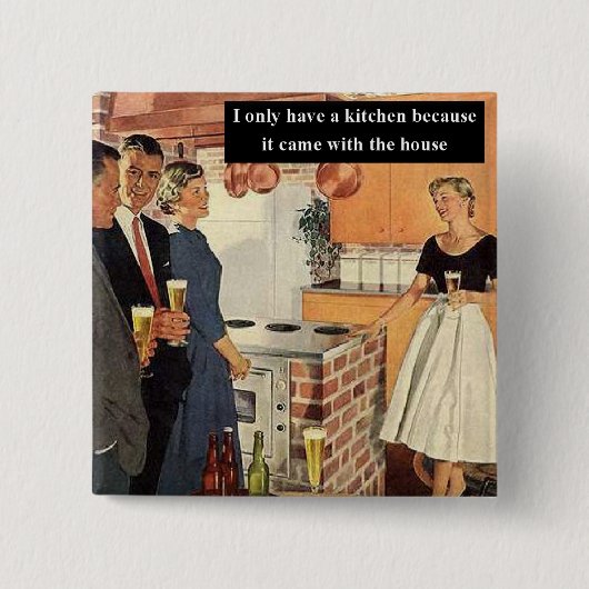 レトロな面白い結婚前パーティー / 新築パーティー 缶バッジ (正面)