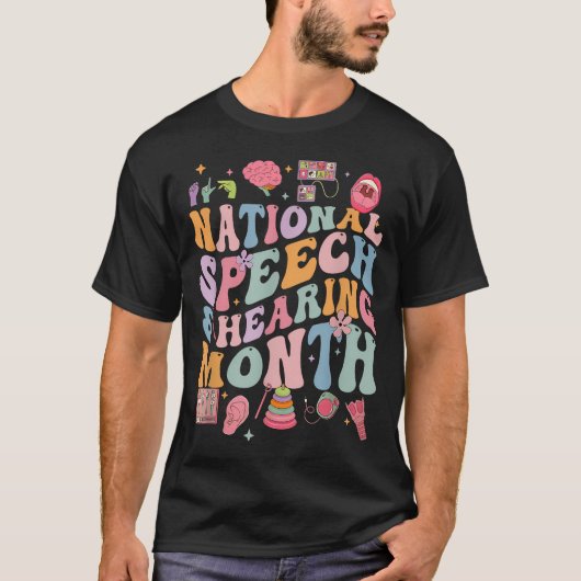 レトロな音声言語聴覚月間 Slp スピーチ Tシャツ (正面)