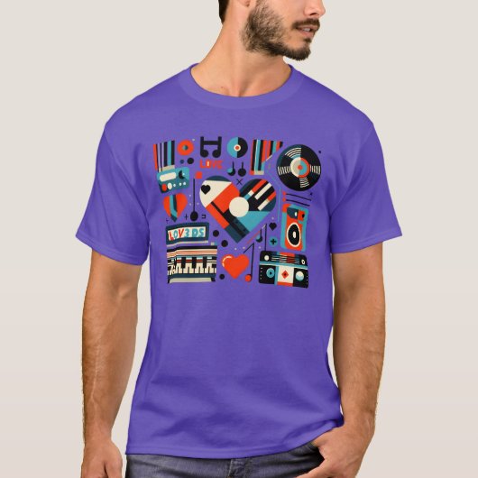 レトロな音楽を愛するオーナメント Tシャツ (正面)