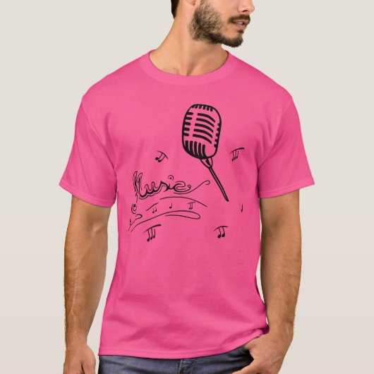 レトロな音楽ノートデザインの友達を持つマイク Tシャツ (正面)