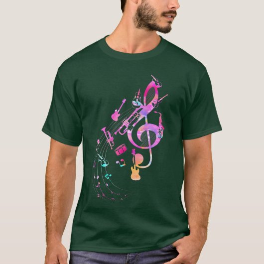 レトロな音符とミュージシャンのデザイン Tシャツ (正面)