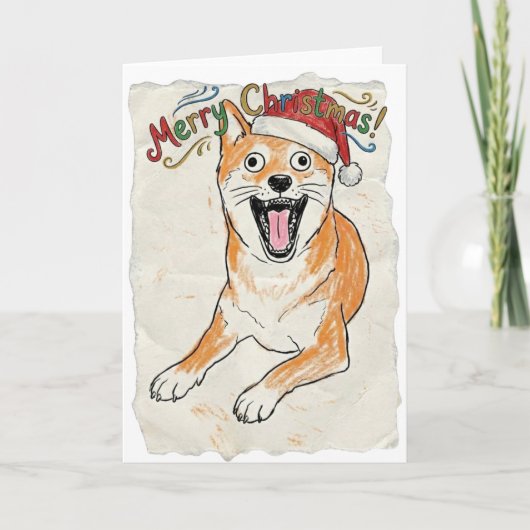 レトロな風合いがかわいい柴犬のクリスマスアート カード (正面)