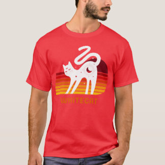 レトロな風合いの白猫のイラスト メンズ Tシャツ