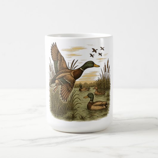 レトロな飛ぶマガモの狩猟,  コーヒーマグカップ (中央)