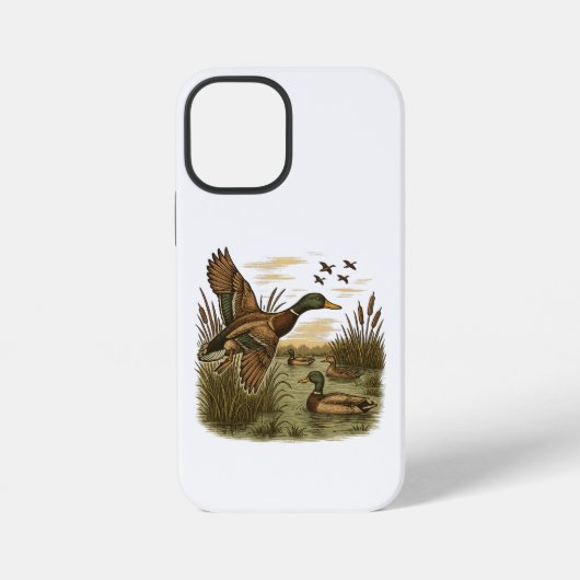 レトロな飛ぶマガモの狩猟 iPhoneケース (裏面)