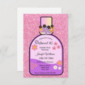 レトロな香り甘い16ピンクのグリッターフローラかわいい 招待状 (正面/裏面)