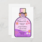 レトロな香り甘い16ピンクのグリッターフローラ 招待状 (正面/裏面)