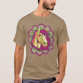 レトロな馬の曼荼羅デザイン 馬好きさんへのギフト 女子向け Tシャツ