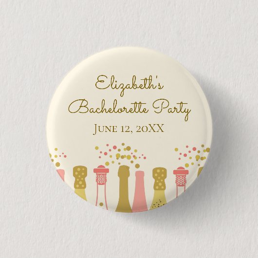 レトロな魅力あふれる1960年代風シャンパン ブライズシャワー 缶バッジ (正面)